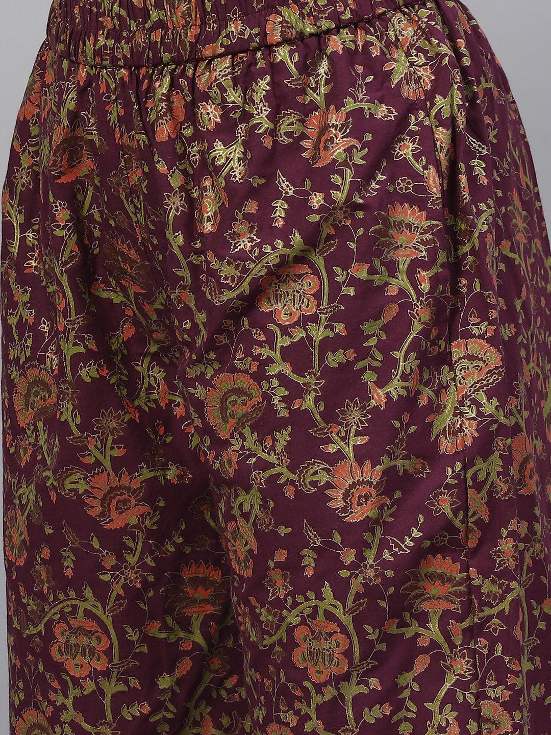 Purple Cotton Straight Kurta Pant Set With Dupatta | LASVINI - Redefining Indian Fashion with Elegance