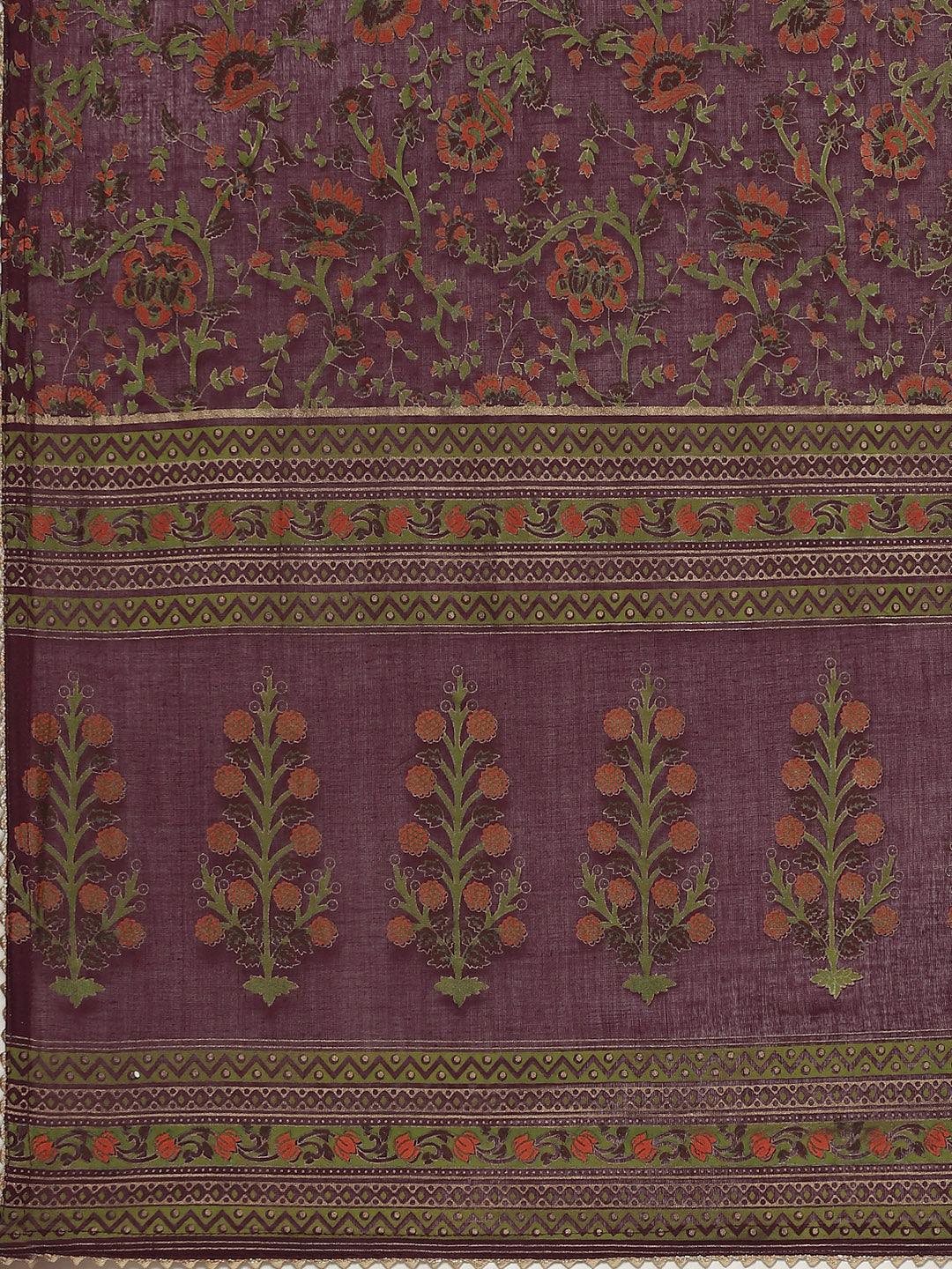 Purple Cotton Straight Kurta Pant Set With Dupatta | LASVINI - Redefining Indian Fashion with Elegance