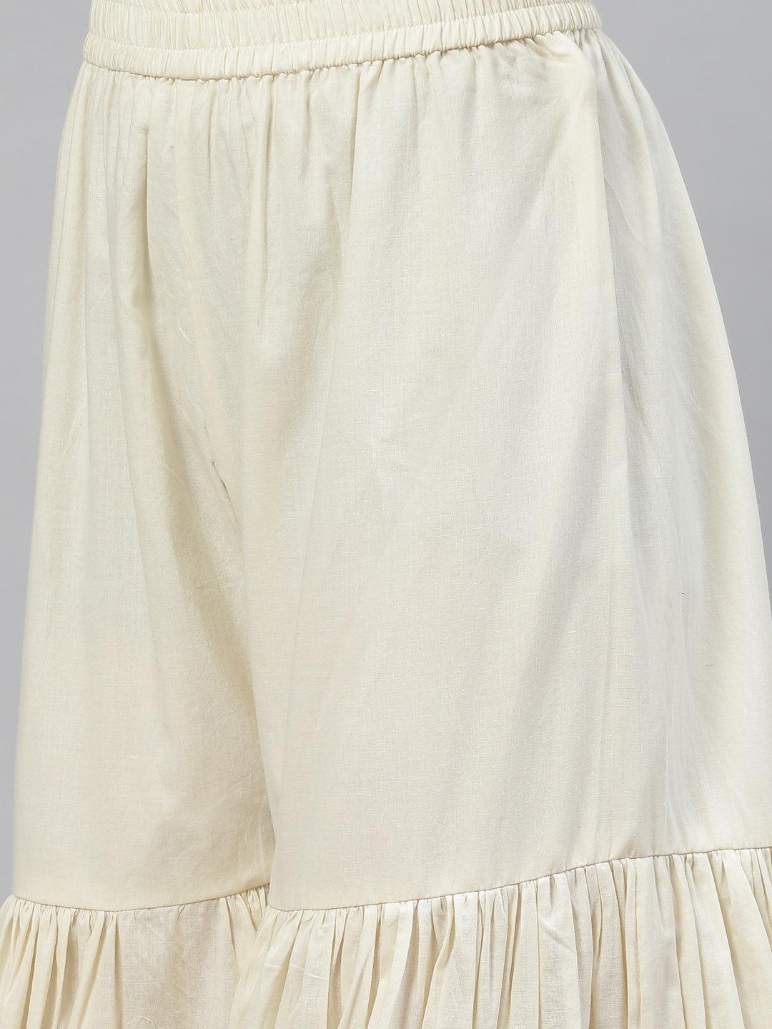 Cream Solid Kurta Sharara Set With Hand Painted Dupatta | LASVINI - Redefining Indian Fashion with Elegance