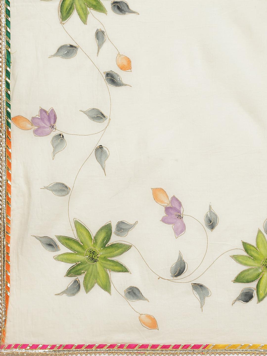 Cream Solid Kurta Sharara Set With Hand Painted Dupatta | LASVINI - Redefining Indian Fashion with Elegance