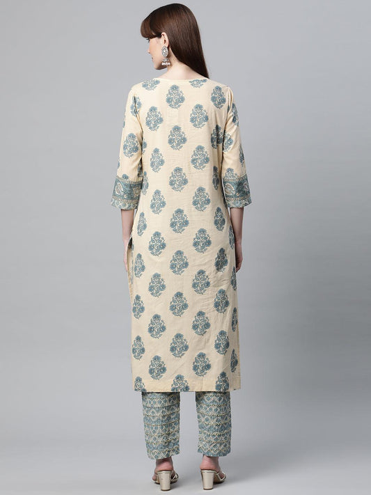 Beige Cotton Straight Kurta Pant Set | LASVINI - Redefining Indian Fashion with Elegance