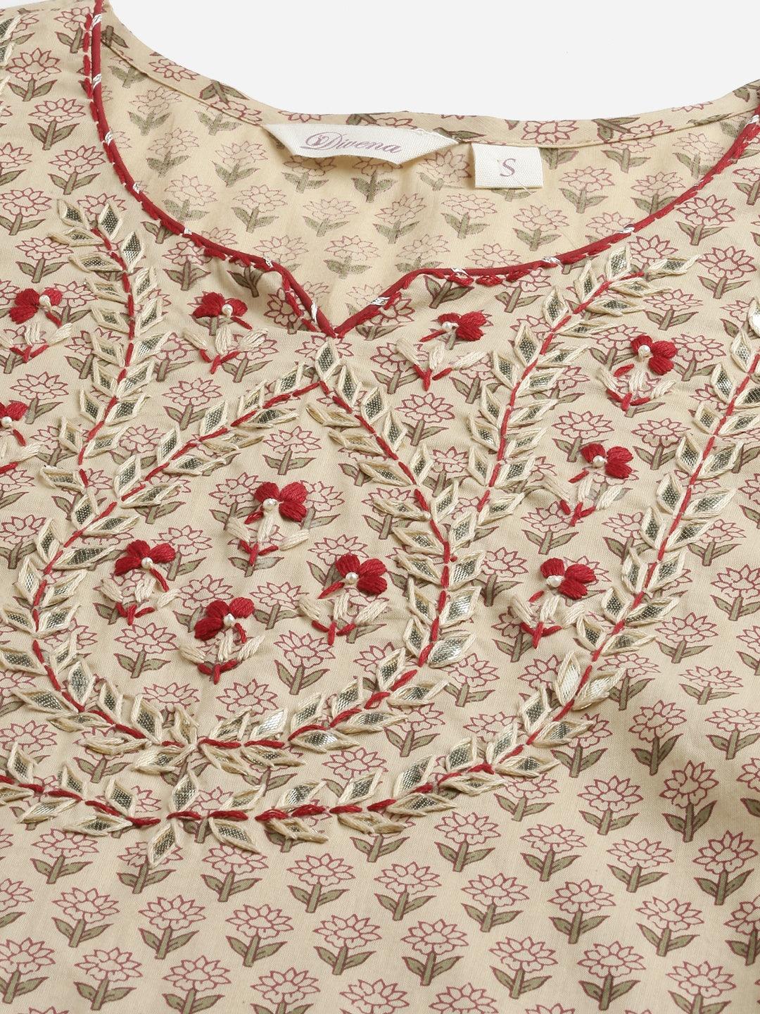 Beige Color Cotton Straight Kurta Pant Set With Dupatta | LASVINI - Redefining Indian Fashion with Elegance