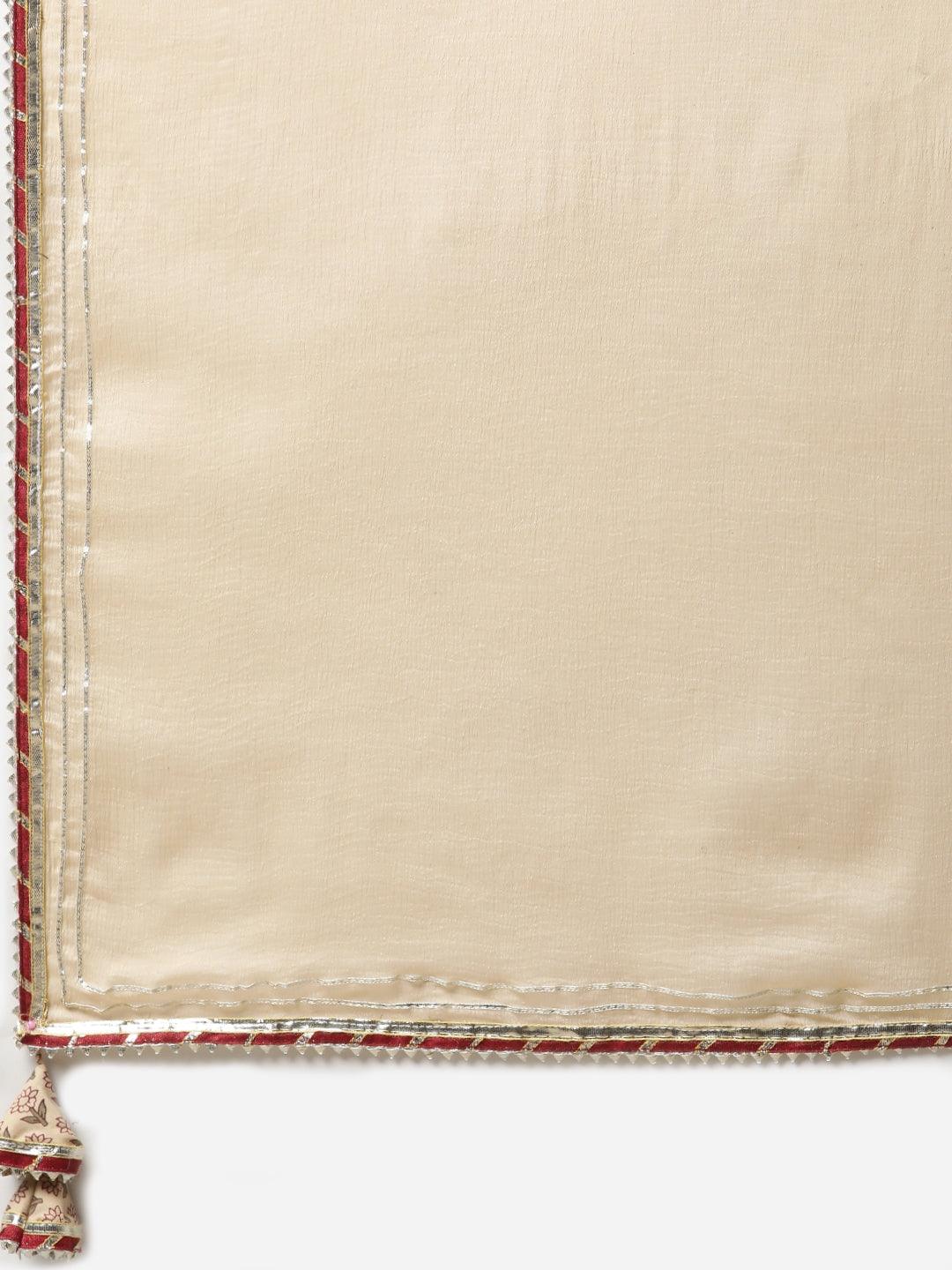 Beige Color Cotton Straight Kurta Pant Set With Dupatta | LASVINI - Redefining Indian Fashion with Elegance