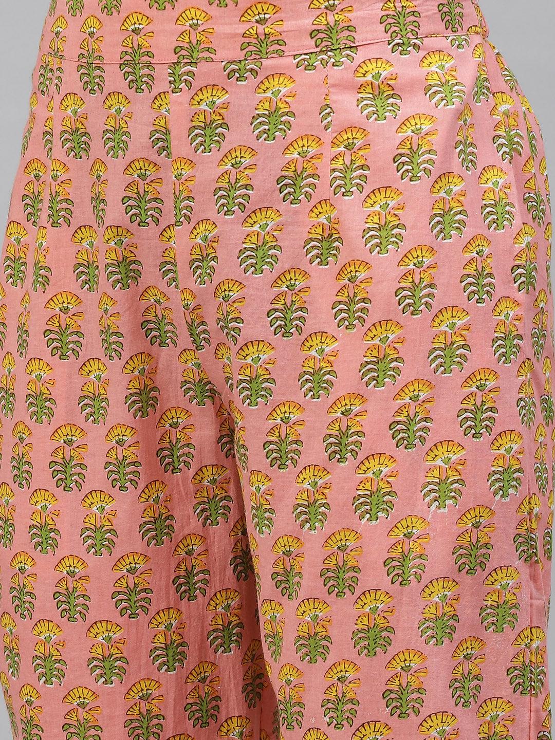 Pink Floral Cotton Kurta Pant Set | LASVINI - Redefining Indian Fashion with Elegance