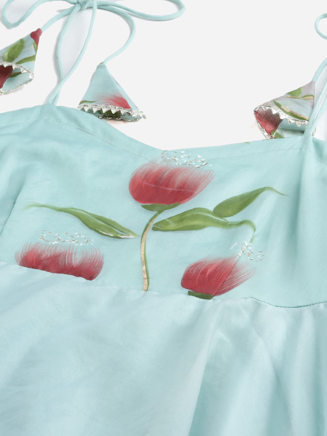 Women Sky Blue Hand Painted Floral Organza Anarkali Kurta Pant Set With Dupatta | LASVINI - Redefining Indian Fashion with Elegance