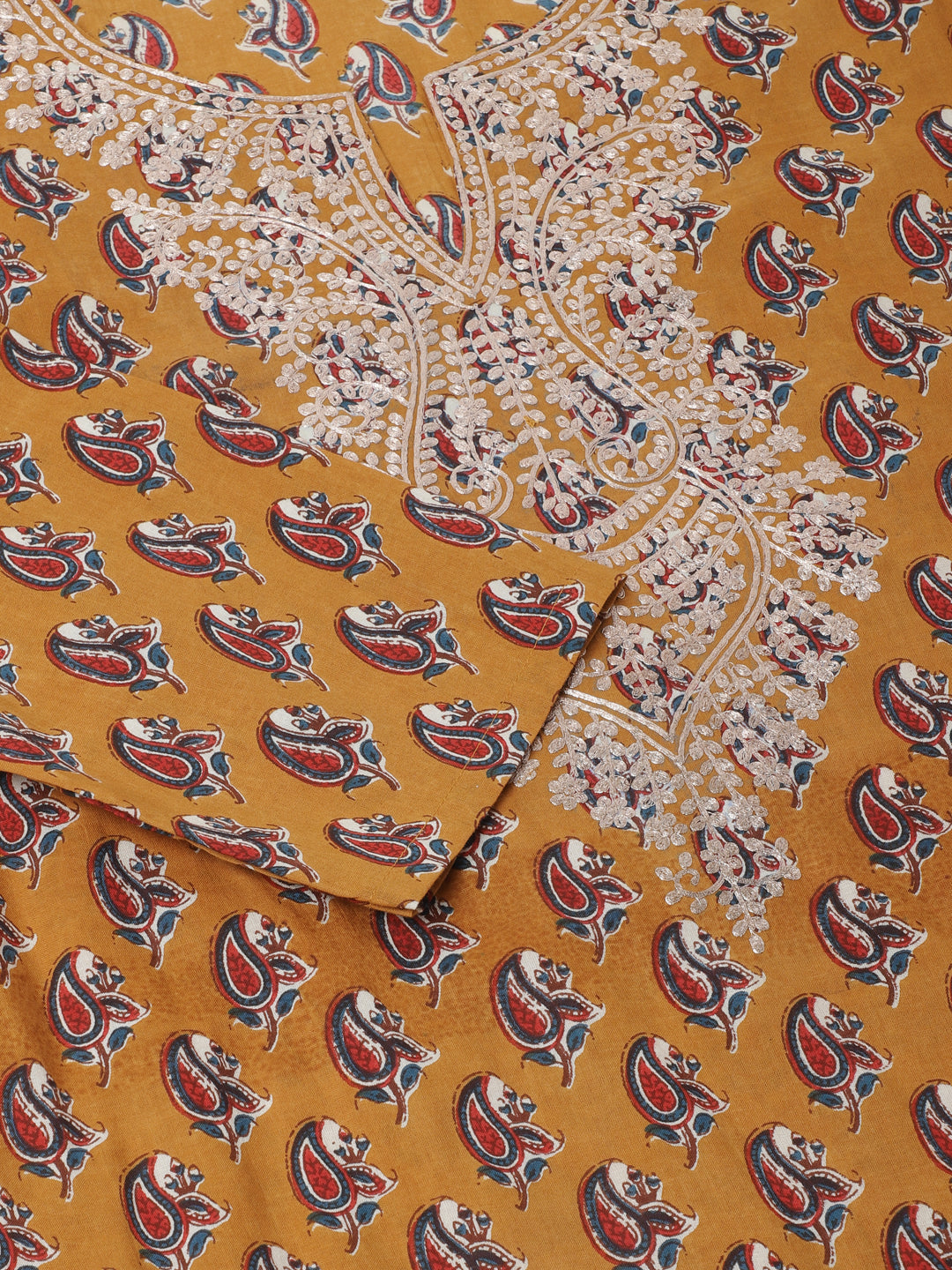 Women Brown Floral Printed Cotton Zari Work Kurta | LASVINI - Redefining Indian Fashion with Elegance