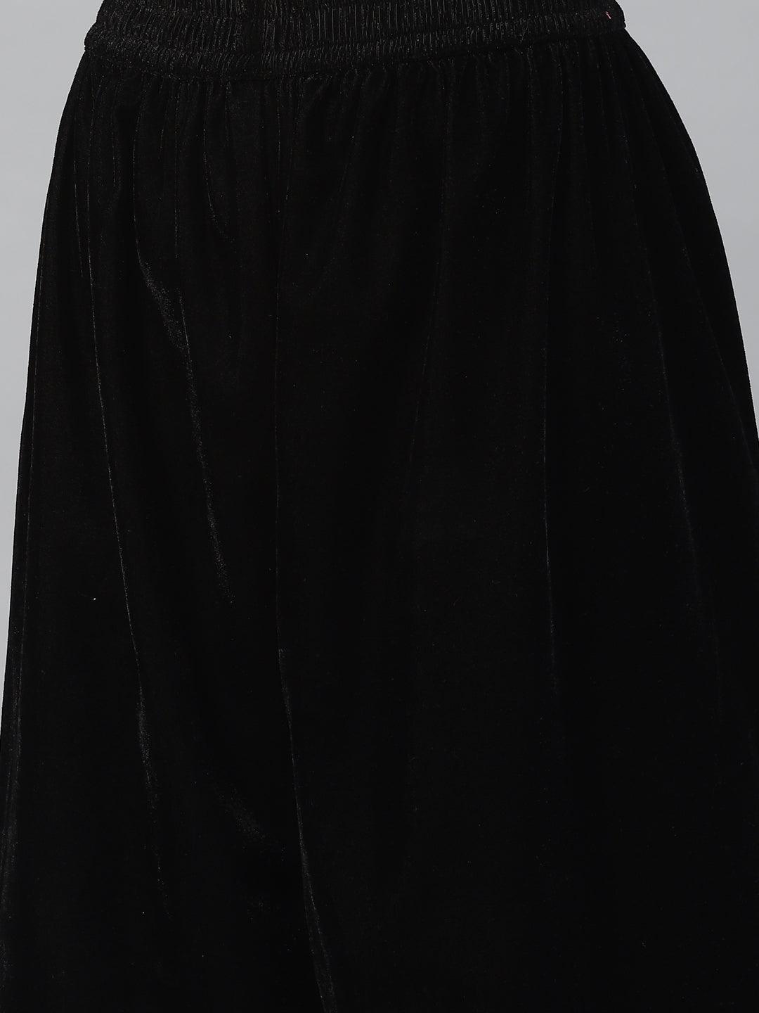 Black Velvet Hand Work Kurta Pant With Net Dupatta Set | LASVINI - Redefining Indian Fashion with Elegance