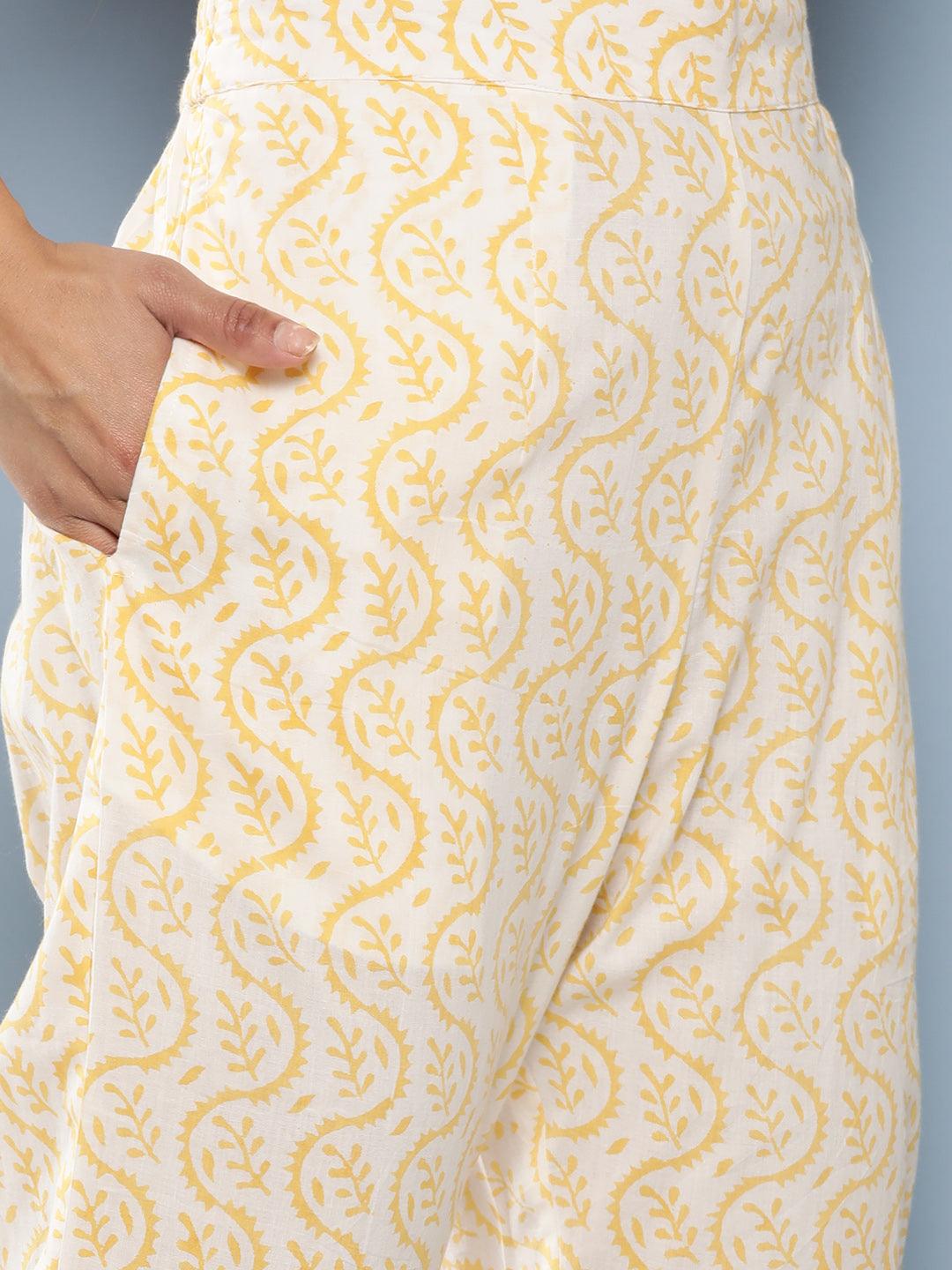 Yellow Pure Chanderi Kurta Pant Set With Dupatta | LASVINI - Redefining Indian Fashion with Elegance