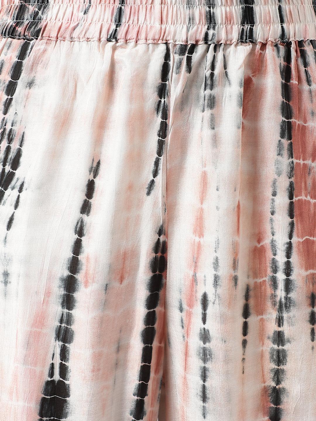 Cream Muslin Tie And Dye Kurta With Ham Cuffed Pant Set | LASVINI - Redefining Indian Fashion with Elegance