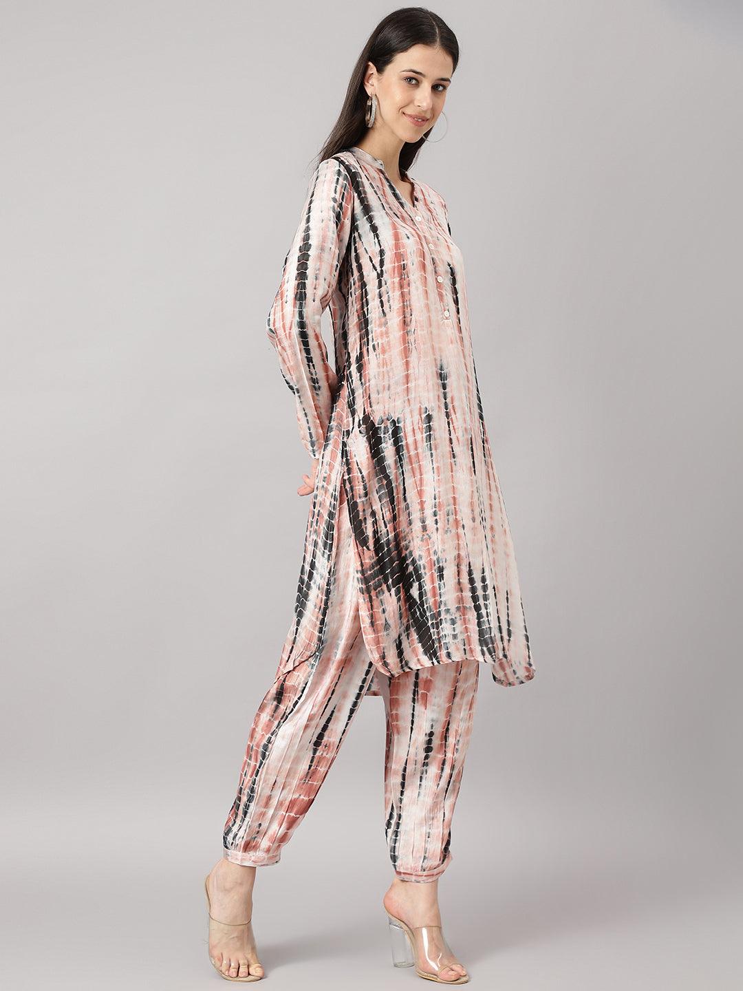 Cream Muslin Tie And Dye Kurta With Ham Cuffed Pant Set | LASVINI - Redefining Indian Fashion with Elegance