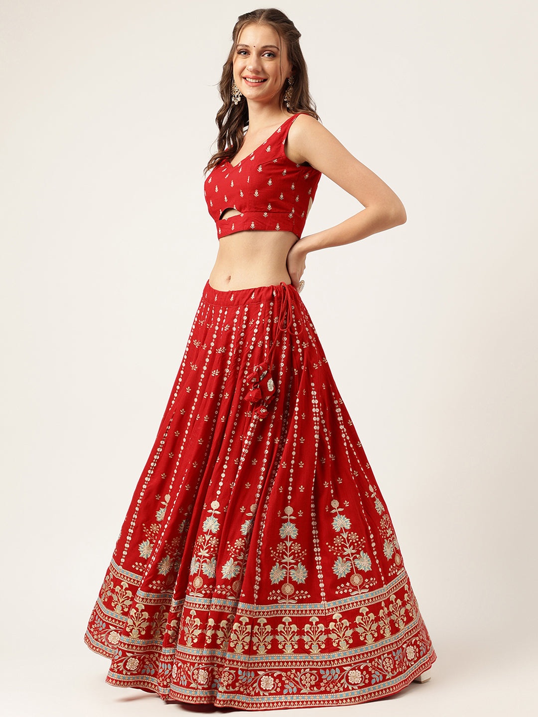Ethnic Motifs Printed Maroon Lehenga & Blouse With Dupatta | LASVINI - Redefining Indian Fashion with Elegance