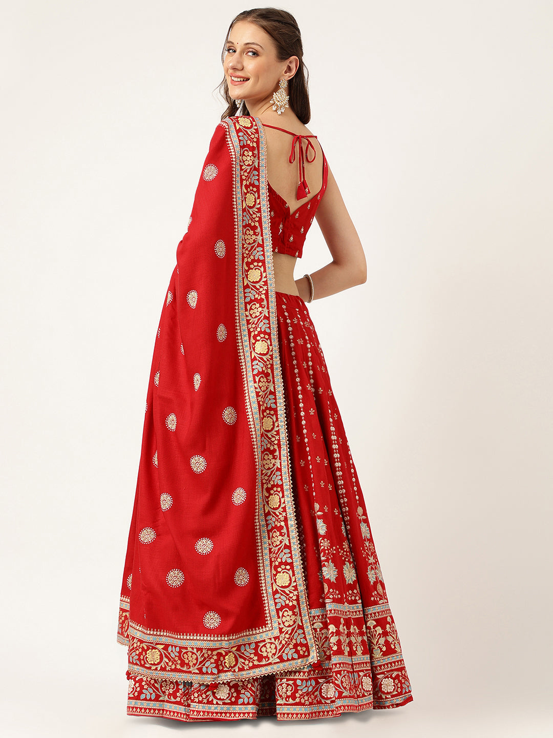 Ethnic Motifs Printed Maroon Lehenga & Blouse With Dupatta | LASVINI - Redefining Indian Fashion with Elegance