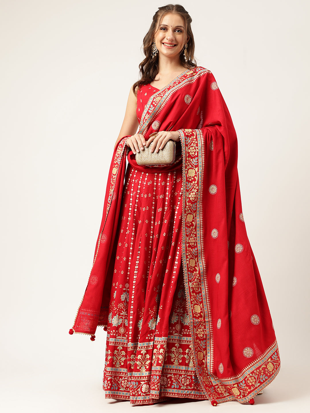 Ethnic Motifs Printed Maroon Lehenga & Blouse With Dupatta | LASVINI - Redefining Indian Fashion with Elegance