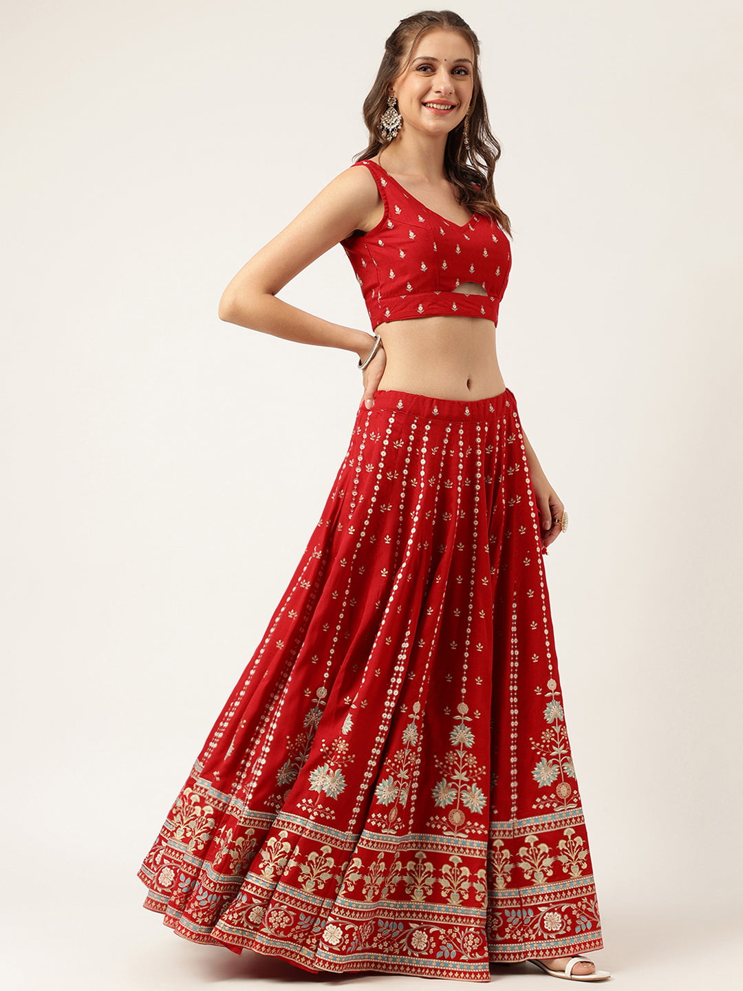 Ethnic Motifs Printed Maroon Lehenga & Blouse With Dupatta | LASVINI - Redefining Indian Fashion with Elegance