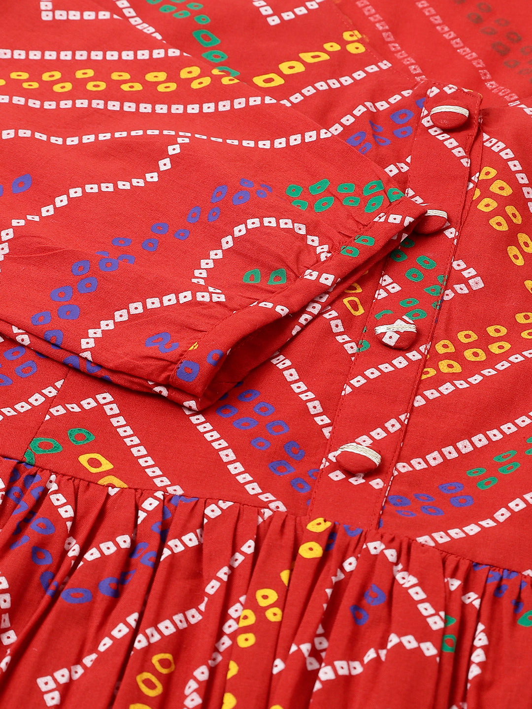 Women Red Bandhani Printed Cotton Peplum Top | LASVINI - Redefining Indian Fashion with Elegance