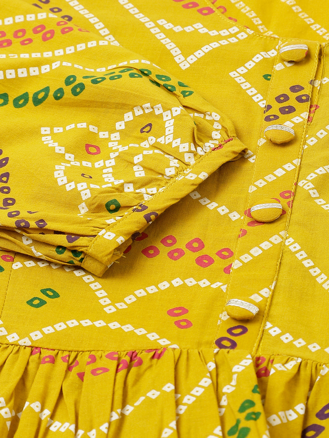 Women Mustard Bandhani Printed Cotton Peplum Top | LASVINI - Redefining Indian Fashion with Elegance