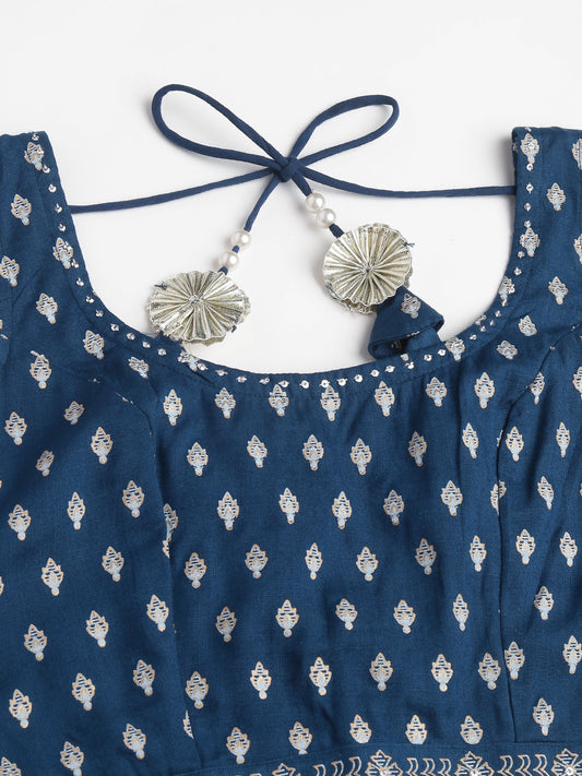 Blue Rayon Flared Lehenga Choli Set With Organza Dupatta | LASVINI - Redefining Indian Fashion with Elegance