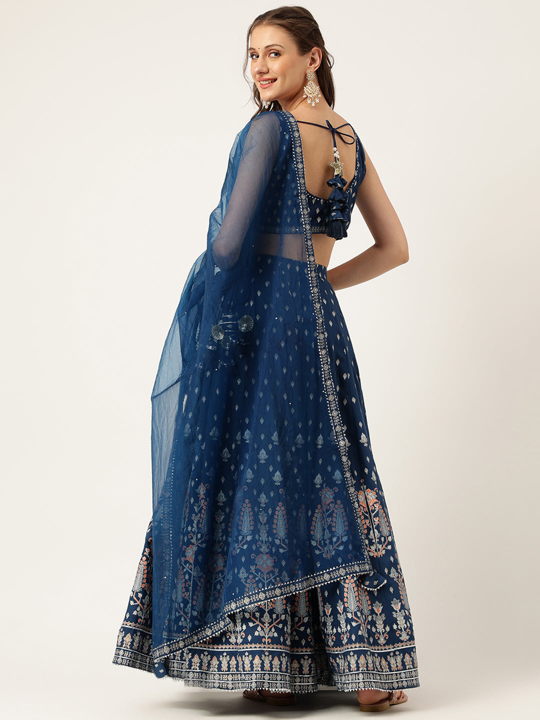 Blue Rayon Flared Lehenga Choli Set With Organza Dupatta | LASVINI - Redefining Indian Fashion with Elegance