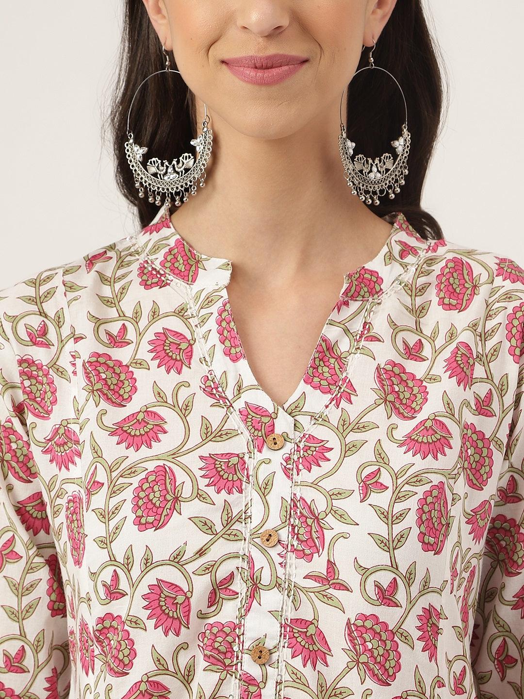 White Floral Printed Anarkali Kurta Palazzo Sets | LASVINI - Redefining Indian Fashion with Elegance