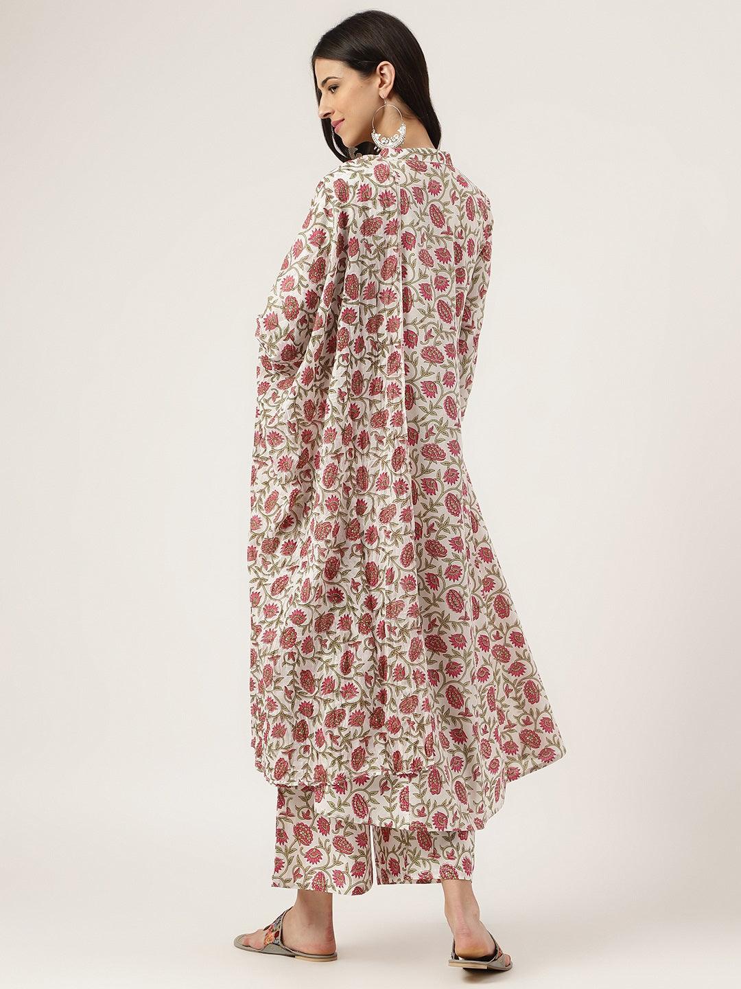 White Floral Printed Anarkali Kurta Palazzo Sets | LASVINI - Redefining Indian Fashion with Elegance