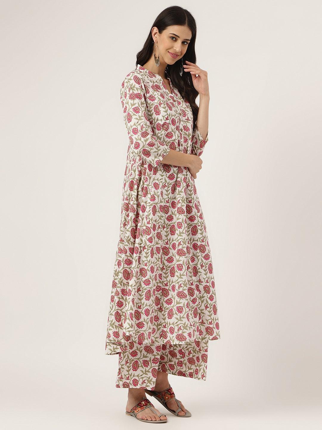 White Floral Printed Anarkali Kurta Palazzo Sets | LASVINI - Redefining Indian Fashion with Elegance