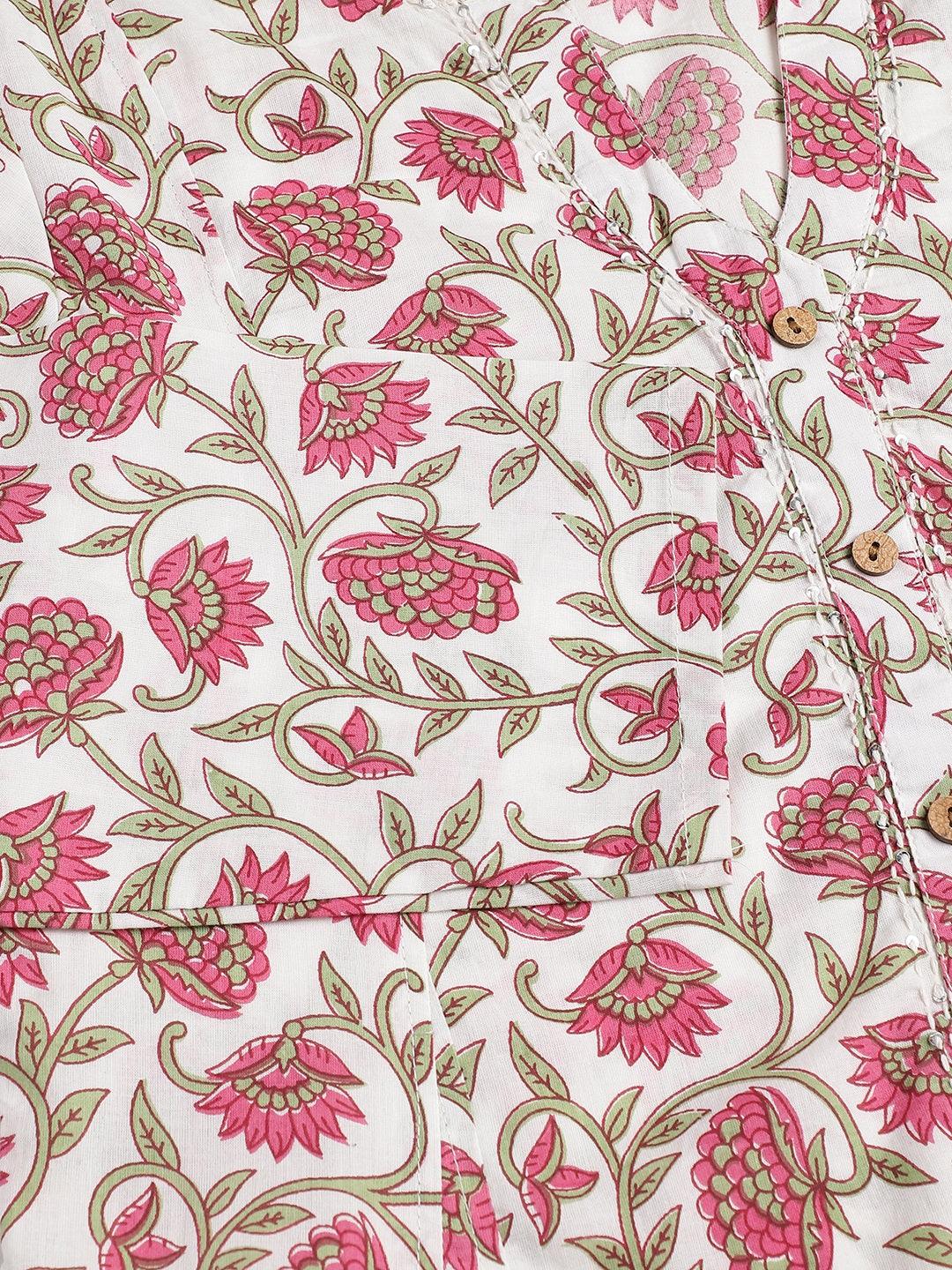 White Floral Printed Anarkali Kurta Palazzo Sets | LASVINI - Redefining Indian Fashion with Elegance