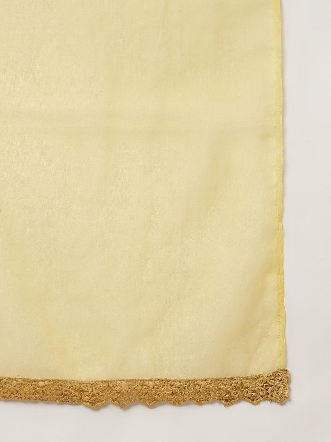 Poly Chanderi Floral Printed Kurta Pant Set With Organza Dupatta | LASVINI - Redefining Indian Fashion with Elegance