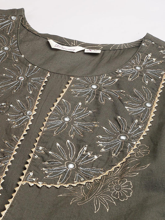 Olive Green Hand Block Cotton Kurta Pant Set With Dupatta | LASVINI - Redefining Indian Fashion with Elegance