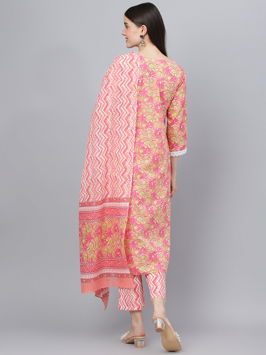 Women Peach Floral Printed Kurta Pant Set With Dupatta | LASVINI - Redefining Indian Fashion with Elegance