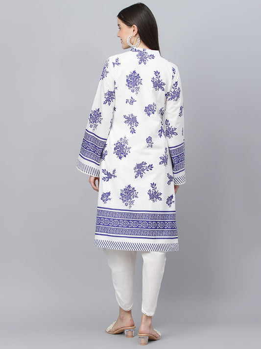 Women White Floral Printed Straight Kurta With Tulip Pant | LASVINI - Redefining Indian Fashion with Elegance