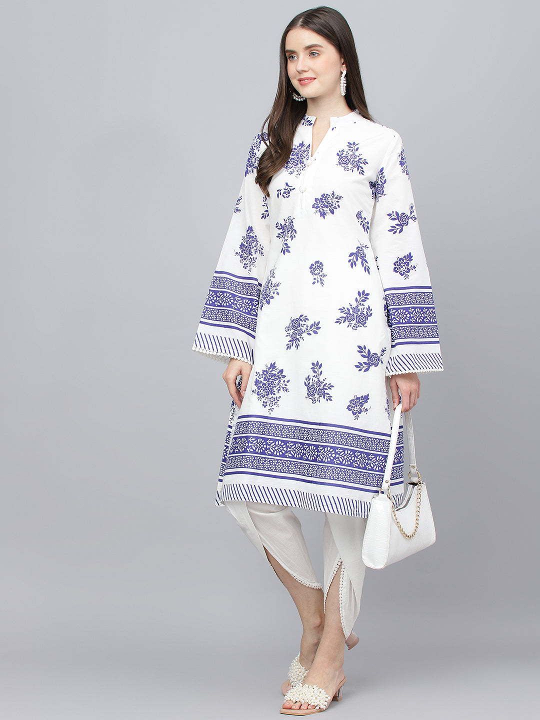 Women White Floral Printed Straight Kurta With Tulip Pant | LASVINI - Redefining Indian Fashion with Elegance