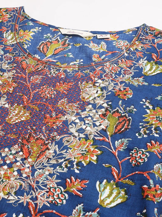 Blue Floral Printed Kurta Pant Set With Dupatta | LASVINI - Redefining Indian Fashion with Elegance