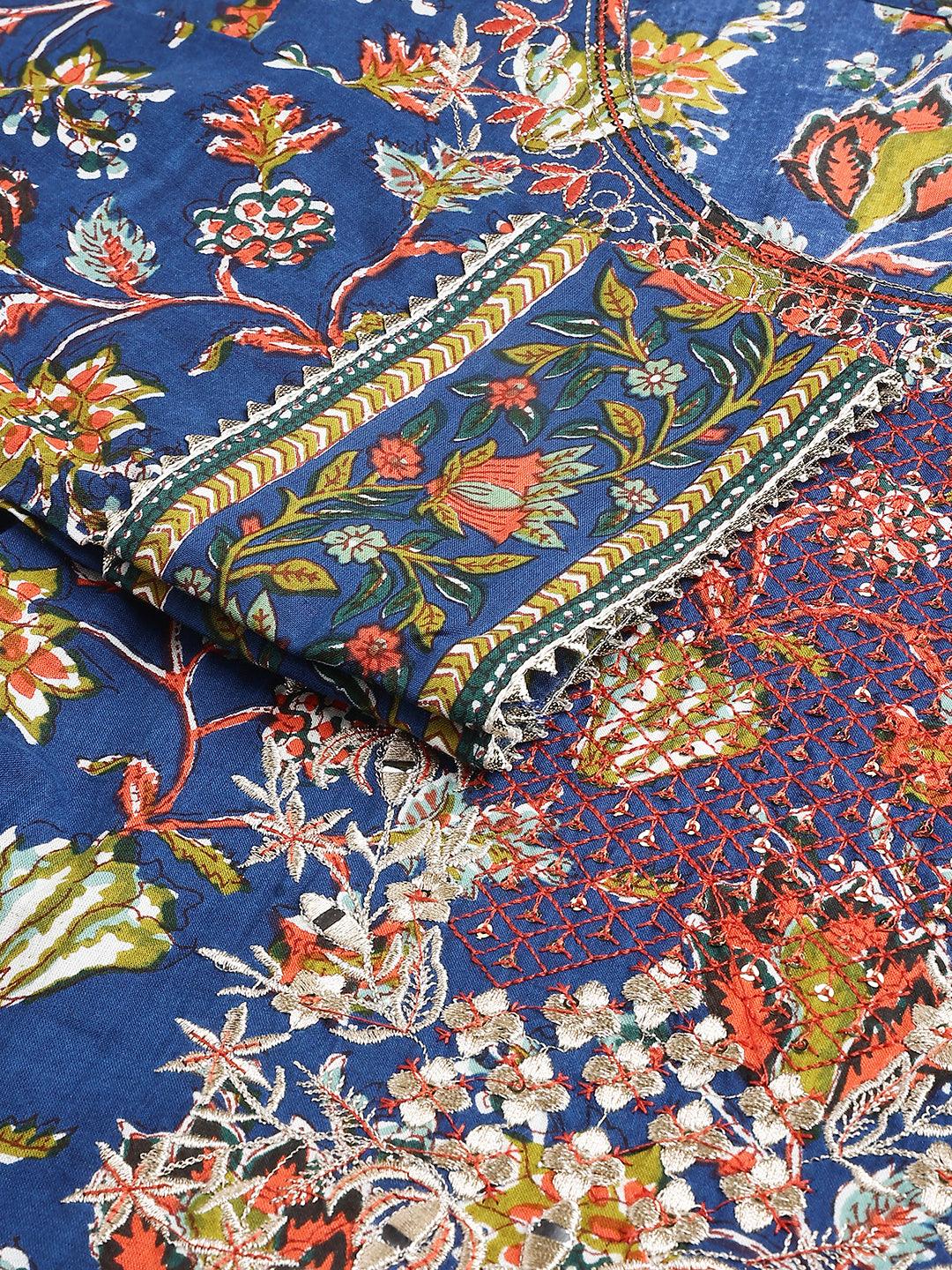 Blue Floral Printed Kurta Pant Set With Dupatta | LASVINI - Redefining Indian Fashion with Elegance