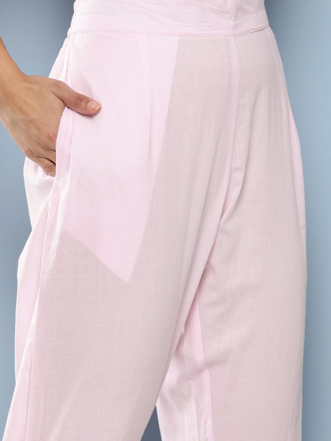 Pink Hand Painted Floral Organza Anarkali Kurta Pant Set With Dupatta | LASVINI - Redefining Indian Fashion with Elegance