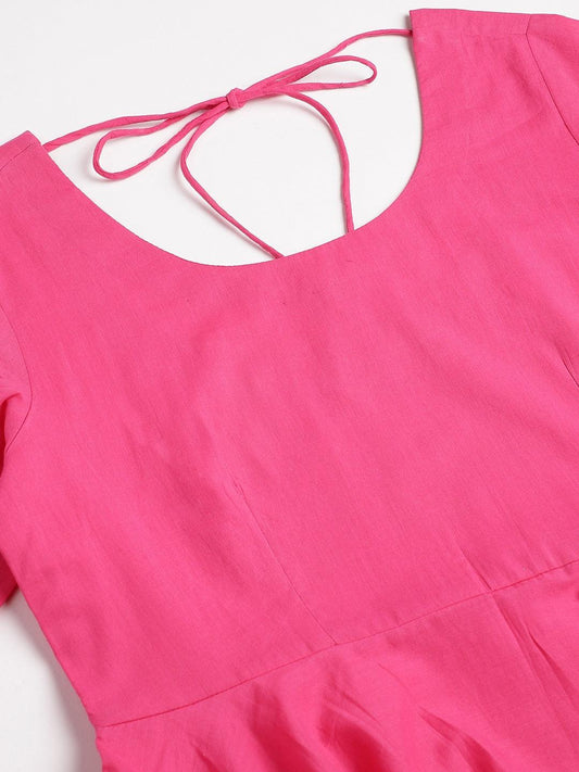 Pink Solid Anarkali Kurta Pant Set With Dupatta | LASVINI - Redefining Indian Fashion with Elegance