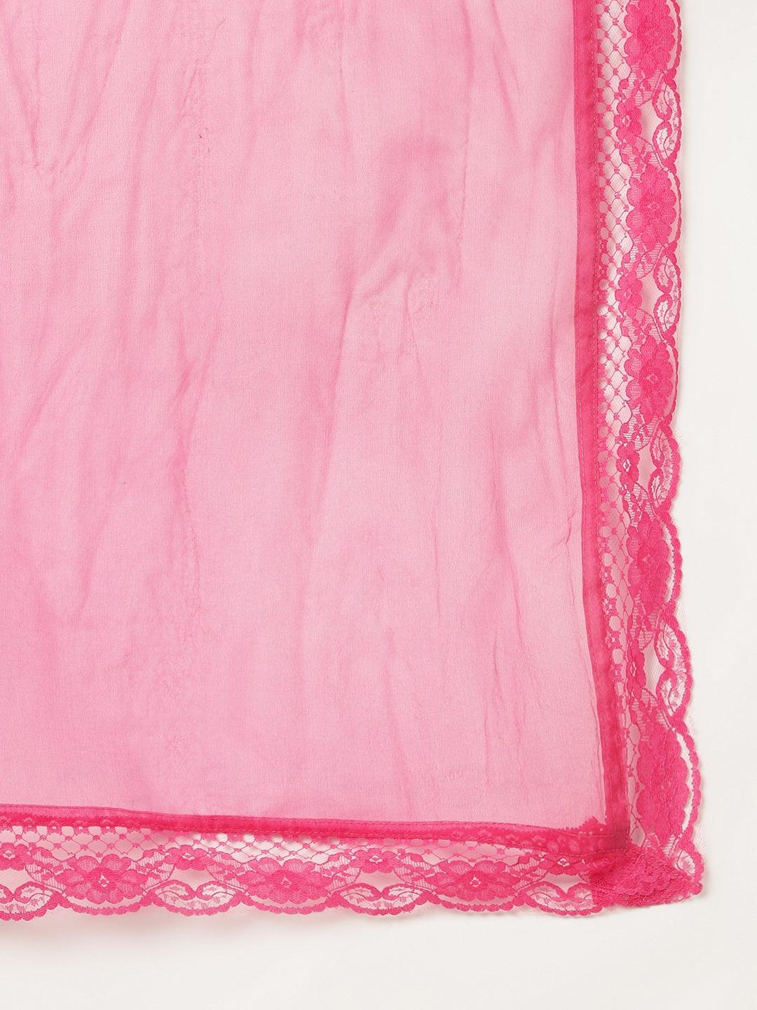 Pink Solid Anarkali Kurta Pant Set With Dupatta | LASVINI - Redefining Indian Fashion with Elegance