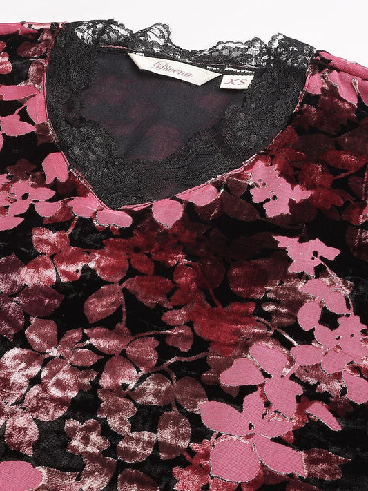 Pink Burn Out Velvet Kurta Harem Pant With Organza Dupatta | LASVINI - Redefining Indian Fashion with Elegance