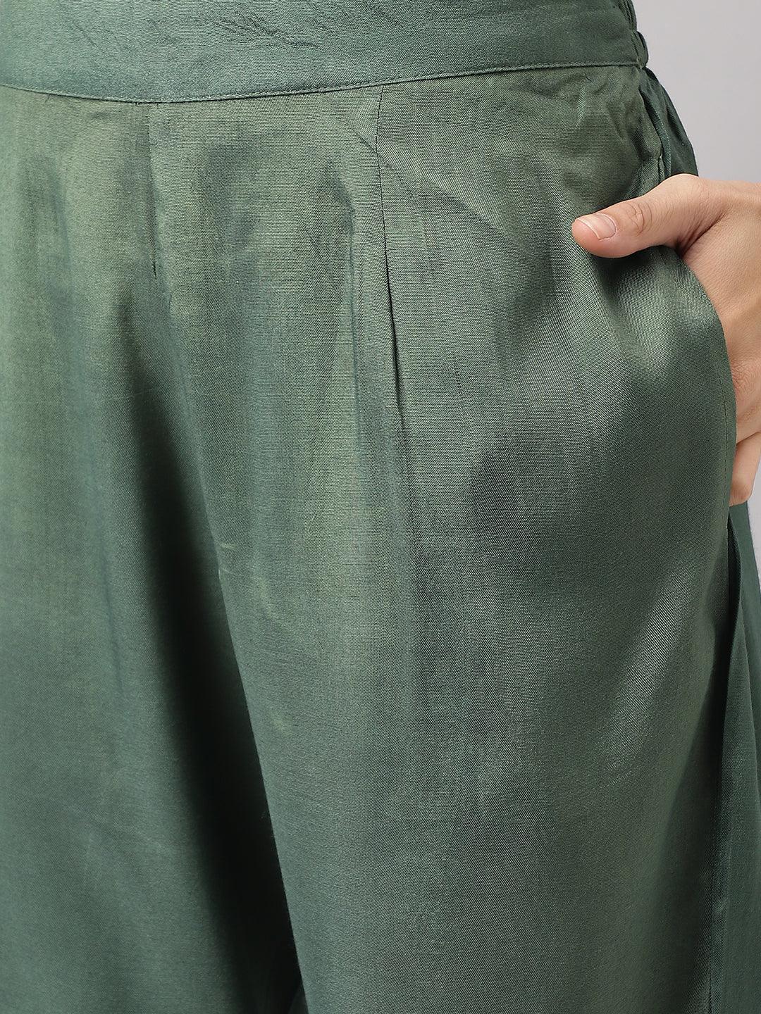 Green Burn Out Velvet Kurta Harem Pant With Organza Dupatta | LASVINI - Redefining Indian Fashion with Elegance