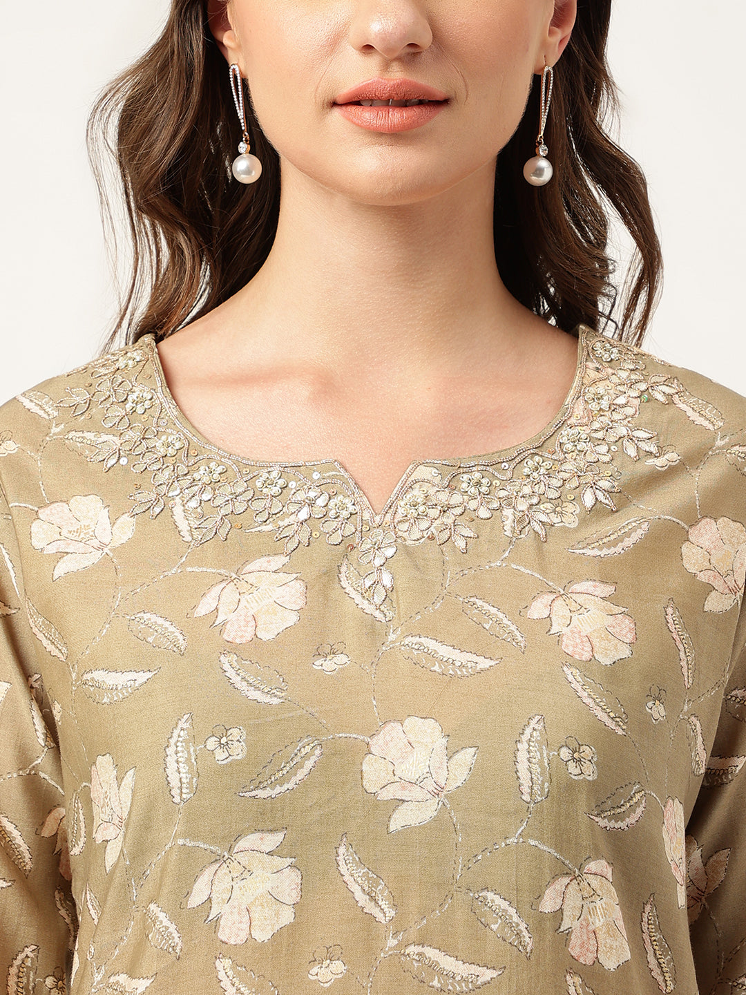 Olive Embroidered Cotton Kurta Trouser With Dupatta Set | LASVINI - Redefining Indian Fashion with Elegance