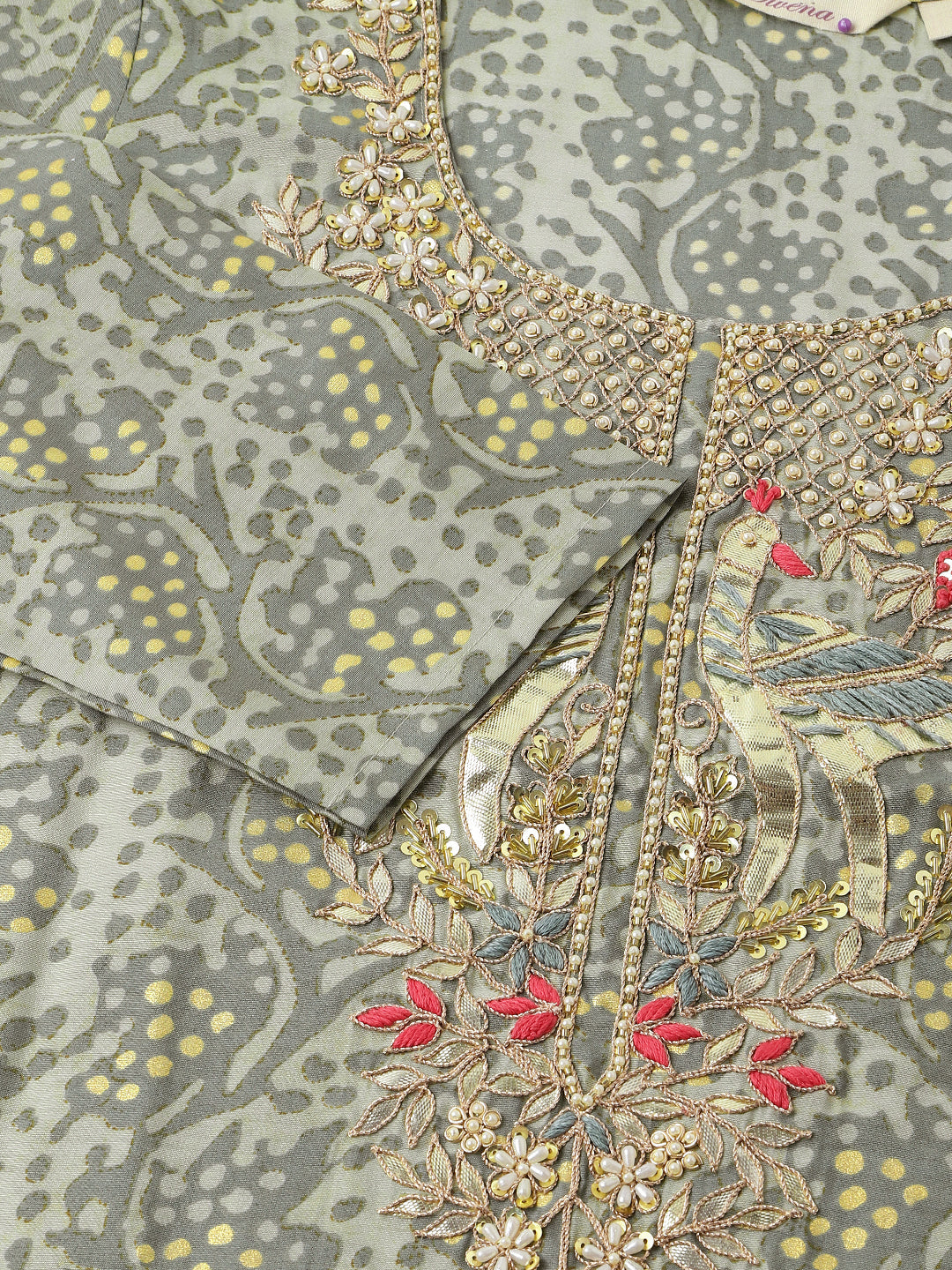 Green Floral Print Chanderi Kurta, Trouser With Dupatta | LASVINI - Redefining Indian Fashion with Elegance
