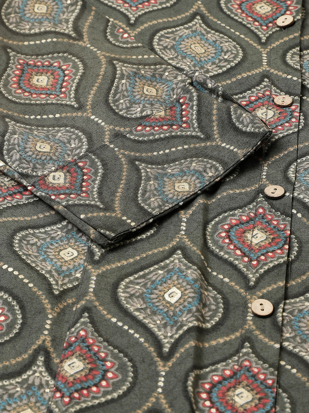 Women Gray Motif Printed Modal A-Line Shirts Style Top | LASVINI - Redefining Indian Fashion with Elegance