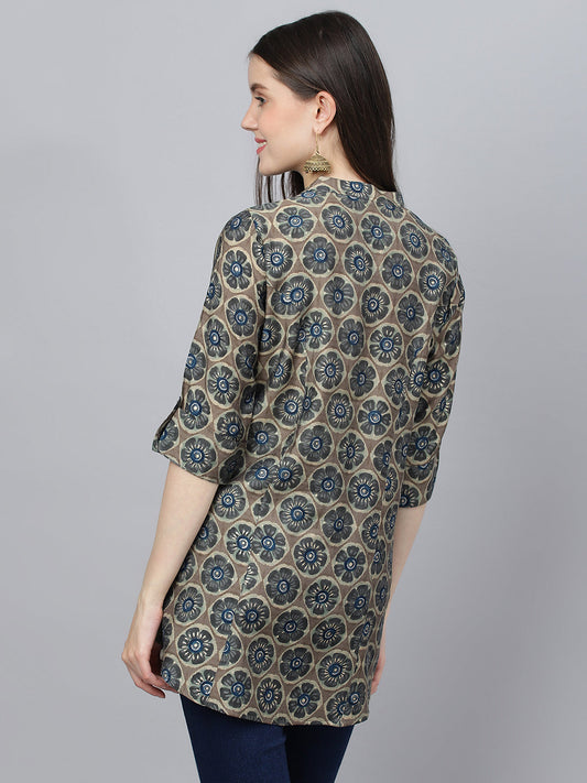 Women Brown Floral Printed Modal A-Line Shirts Style Top | LASVINI - Redefining Indian Fashion with Elegance
