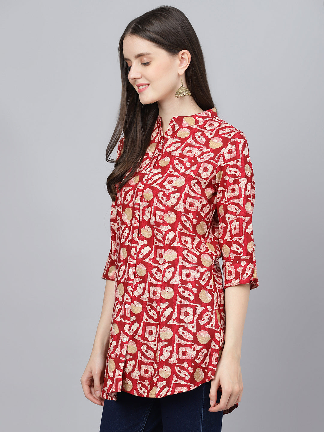 Women Red Abstract Printed Rayon A-Line Shirts Style Top | LASVINI - Redefining Indian Fashion with Elegance