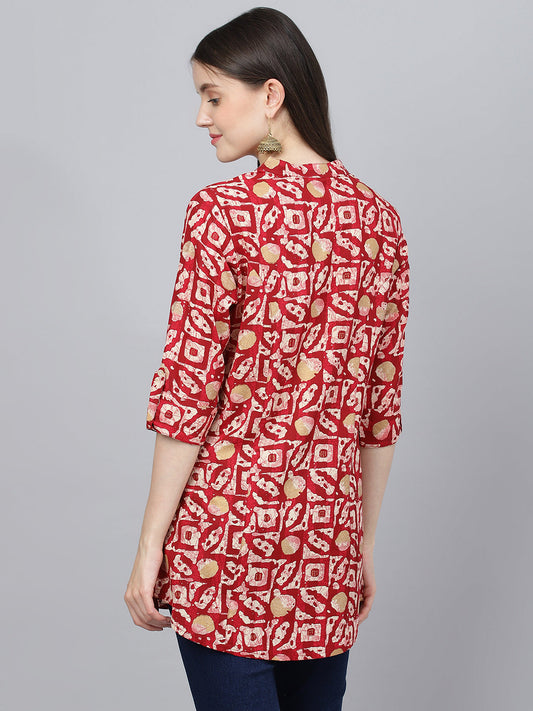 Women Red Abstract Printed Rayon A-Line Shirts Style Top | LASVINI - Redefining Indian Fashion with Elegance