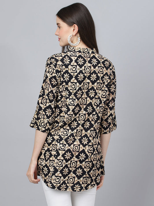 Women Black Floral Printed Rayon A-Line Shirts Style Top | LASVINI - Redefining Indian Fashion with Elegance