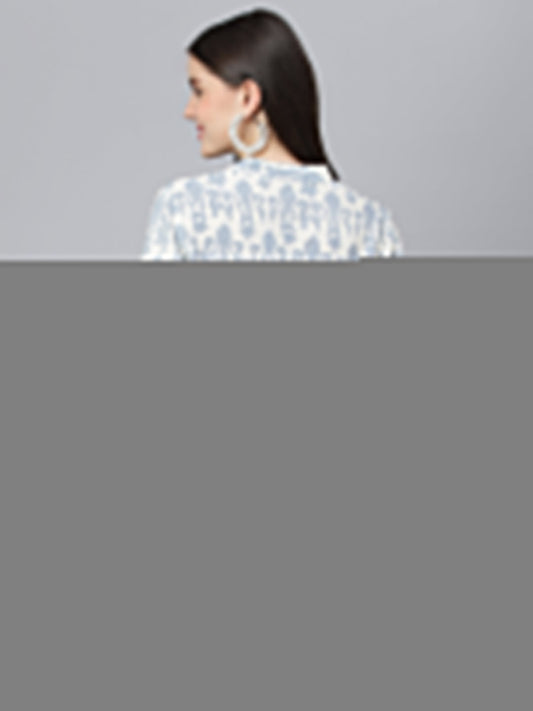 Women Off White Abstract Printed Rayon A-Line Shirts Style Top | LASVINI - Redefining Indian Fashion with Elegance