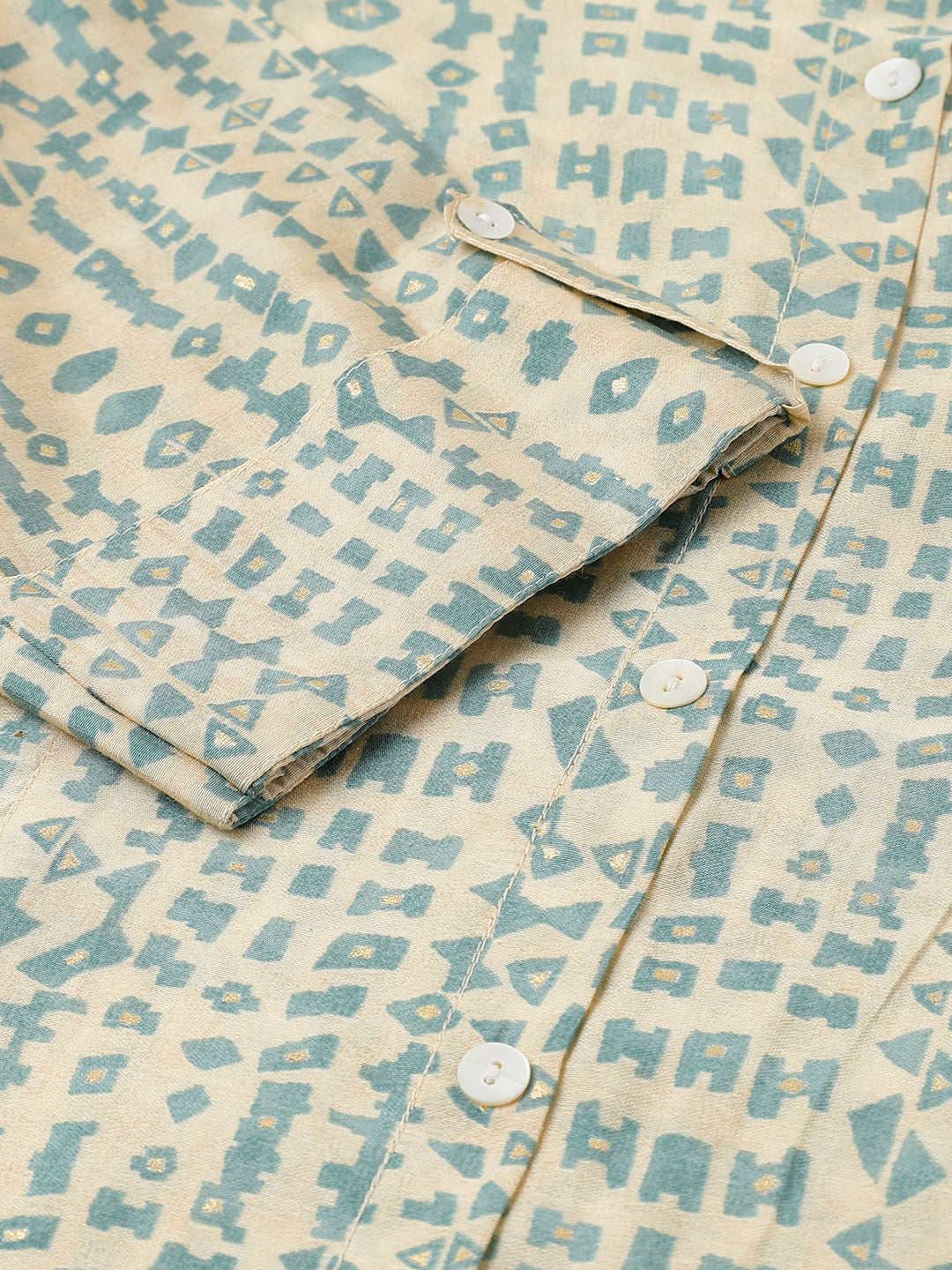 Women Cream Abstract Printed Modal A-Line Shirts Style Top | LASVINI - Redefining Indian Fashion with Elegance