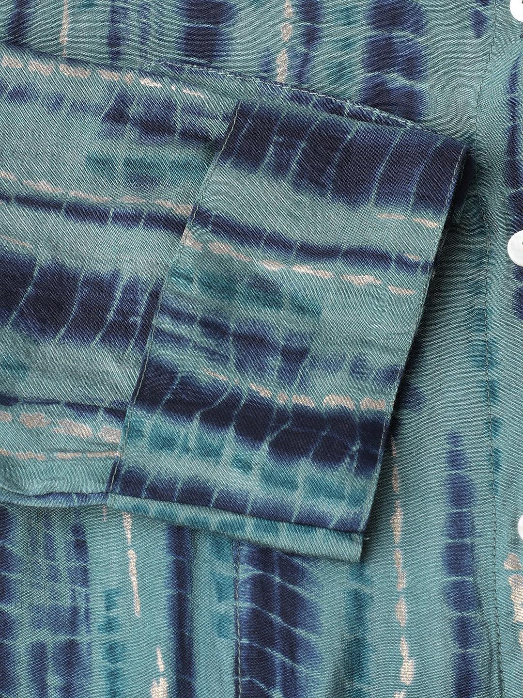 Teal Floral Printed Muslin A-Line Shirt Style Top | LASVINI - Redefining Indian Fashion with Elegance