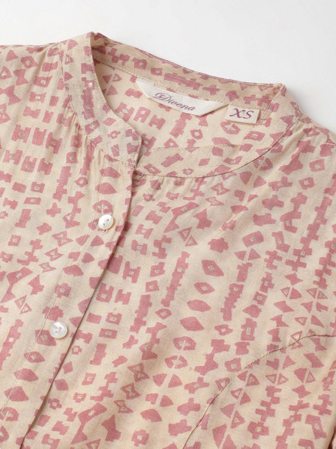 Beige Floral Printed Muslin A-Line Shirt Style Top | LASVINI - Redefining Indian Fashion with Elegance