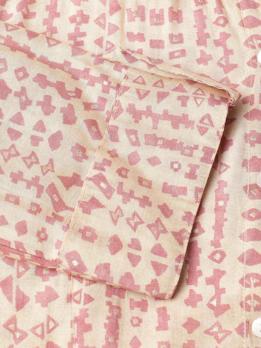Beige Floral Printed Muslin A-Line Shirt Style Top | LASVINI - Redefining Indian Fashion with Elegance